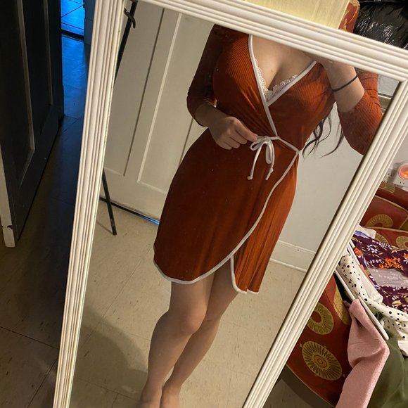 Forever 21 Orange White String Wrap Dress, Small, V neck - Picture 3 of 4